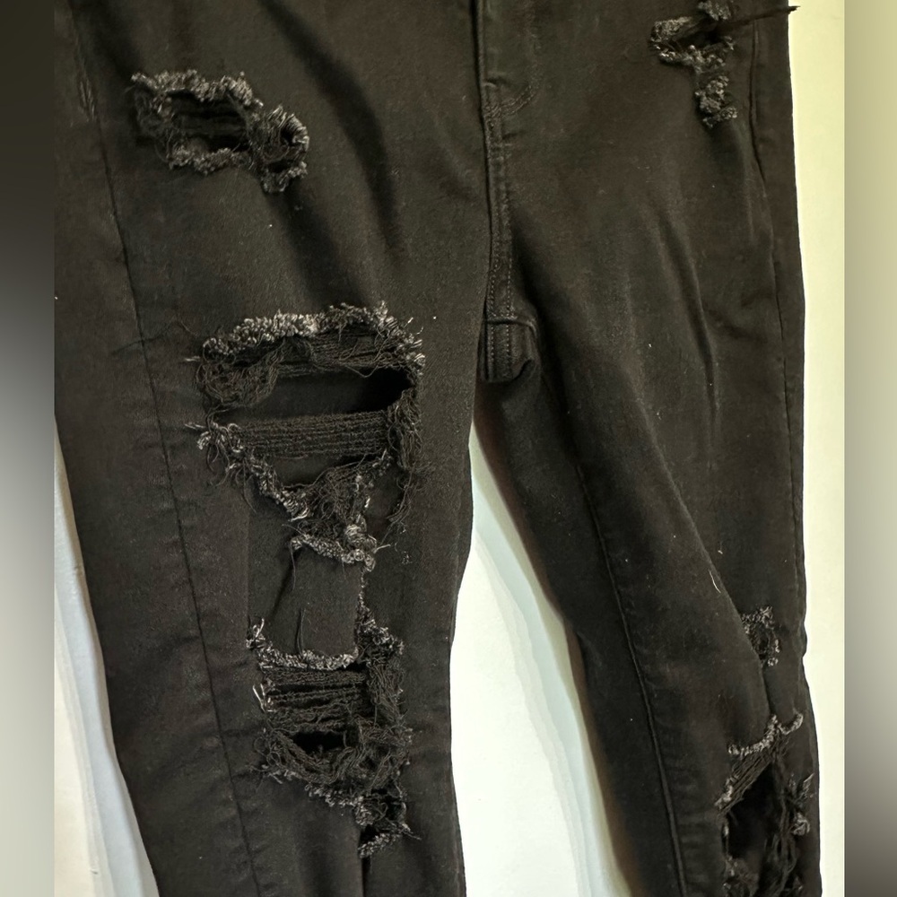 AMERICAN EAGLE WOMENS DREAM STRETCH JEGGING DESTROYED BLACK 10L/30W - Picture 4 of 9